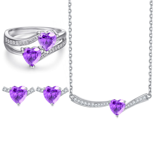 Venushe Heart Cut  Purple Stone Sterling silver Jewelry Set