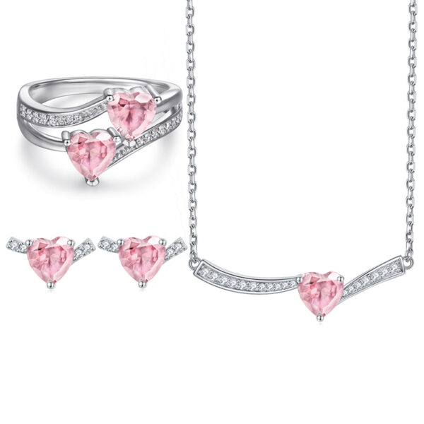 Venushe Heart Cut  Pink Stone Sterling silver Jewelry Set