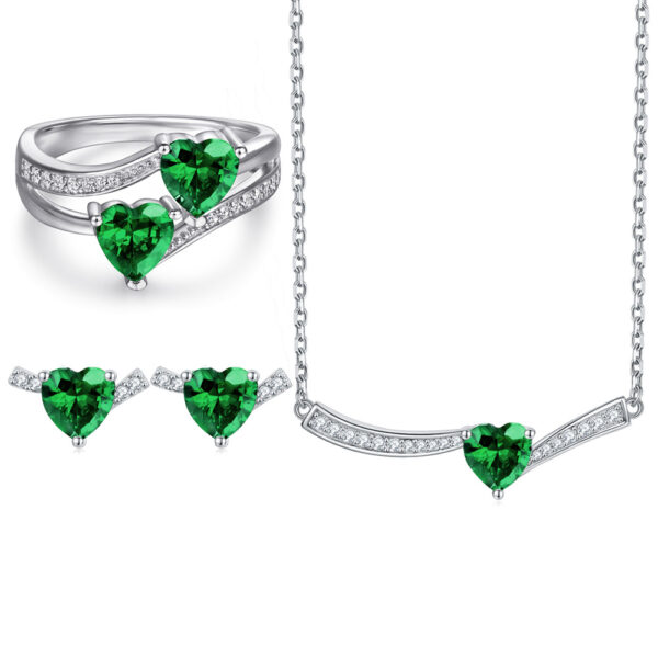 Venushe Heart Cut  Emerald Stone Sterling silver Jewelry Set