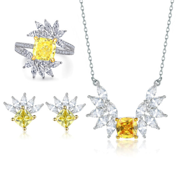 Venushe Nature Series Cushion Cut Yellow Stone Sterling silver Jewelry Set