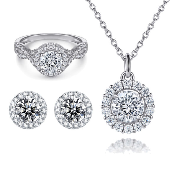 Venushe Round Cut Stone Sterling Silver Jewelry Set